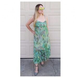 LULUALWAYS Green Tiered Snake Dress